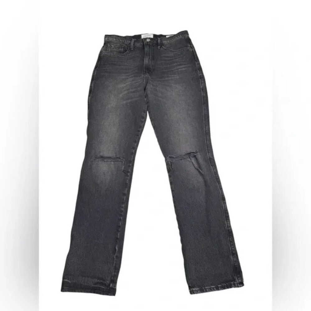 FRAME | le Sylvie Slender Straight in Wilkinson Rips wash Washed Black Jeans 27 - Picture 3 of 7